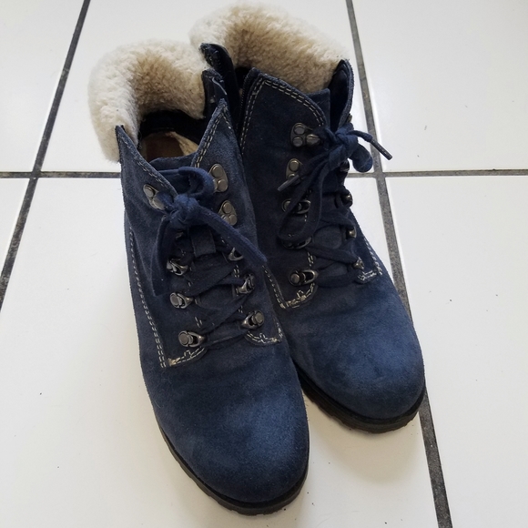 Blue Suede Combat Style Ankle Boots Naturalizer - Picture 8 of 10
